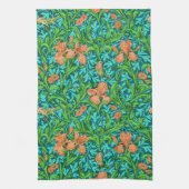 William Morris Irises, Orange und Türkis Geschirrtuch (Vertikal)