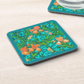 William Morris Irises, Orange und Türkis Getränkeuntersetzer (Linke Seite)