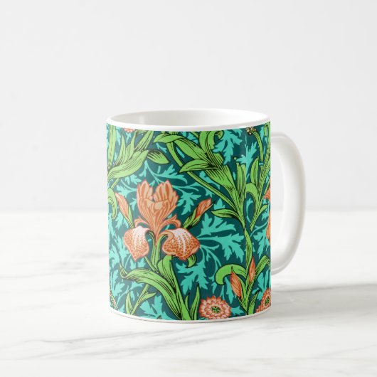 William Morris Irises, Orange und Türkis Kaffeetasse (VorderseiteRechts)