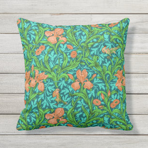 William Morris Irises, Orange und Türkis Kissen