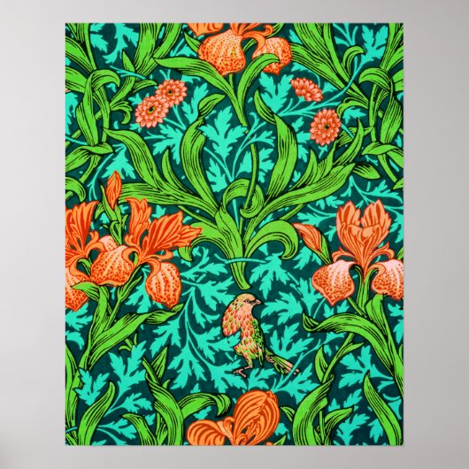 William Morris Irises, Orange und Türkis Poster (Vorne)
