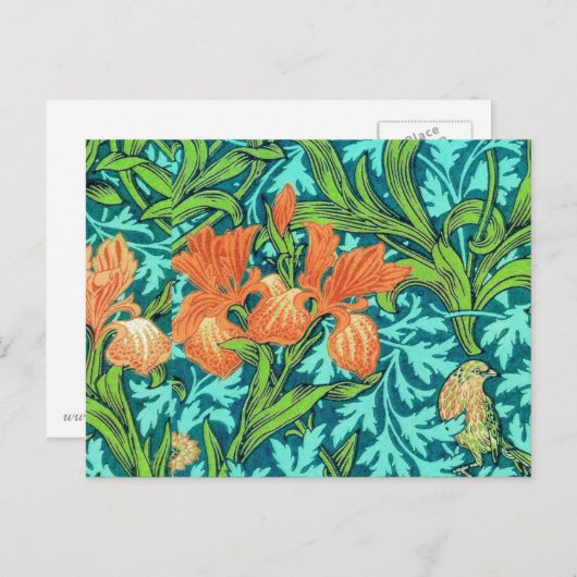 William Morris Irises, Orange und Türkis Postkarte (Vorne/Hinten)
