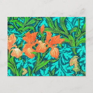 William Morris Irises, Orange und Türkis Postkarte