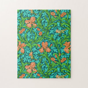 William Morris Irises, Orange und Türkis Puzzle
