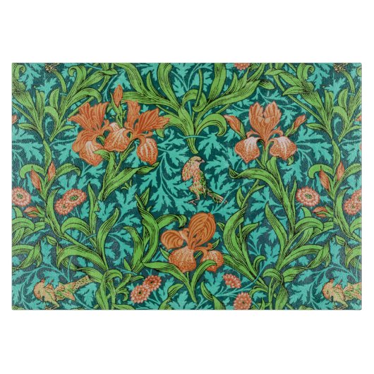 William Morris Irises, Orange und Türkis Schneidebrett (Vorderseite)