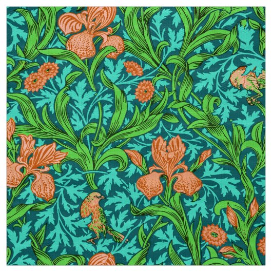 William Morris Irises, Orange und Türkis Stoff (Muster)