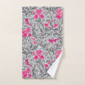 William Morris Irises, Pink und Silver Gray / Grau Badhandtuch Set (Handtuch)