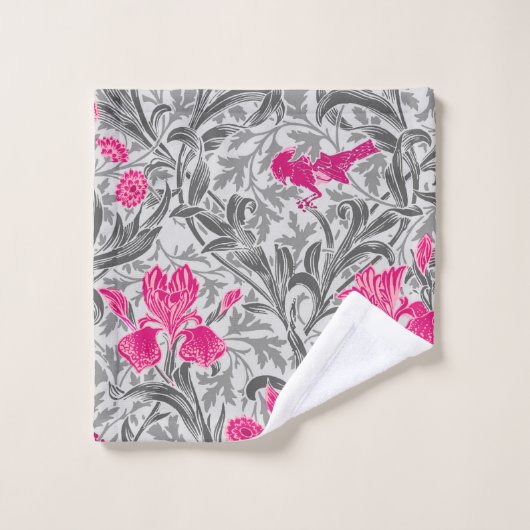 William Morris Irises, Pink und Silver Gray / Grau Badhandtuch Set (Waschlappen)