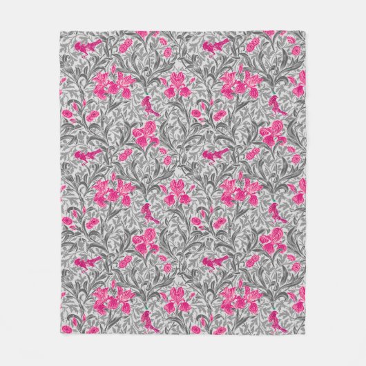 William Morris Irises, Pink und Silver Gray / Grau Fleecedecke (Vorderseite)