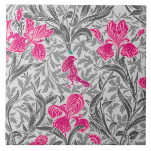 William Morris Irises, Pink und Silver Gray / Grau Fliese