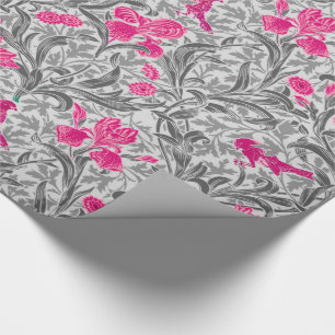 William Morris Irises, Pink und Silver Gray / Grau Geschenkpapier