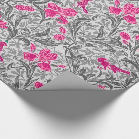 William Morris Irises, Pink und Silver Gray / Grau Geschenkpapier (Ecke)