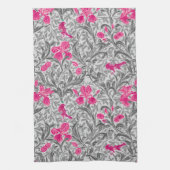 William Morris Irises, Pink und Silver Gray / Grau Geschirrtuch (Vertikal)