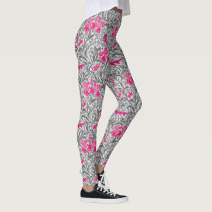 William Morris Irises, Pink und Silver Gray / Grau Leggings