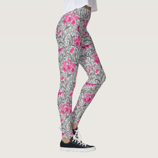 William Morris Irises, Pink und Silver Gray / Grau Leggings (Rechts)