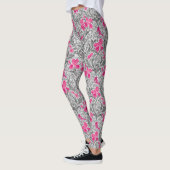 William Morris Irises, Pink und Silver Gray / Grau Leggings (Links)