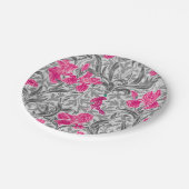 William Morris Irises, Pink und Silver Gray / Grau Pappteller (Schrägansicht)