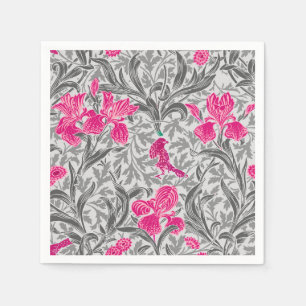 William Morris Irises, Pink und Silver Gray / Grau Serviette