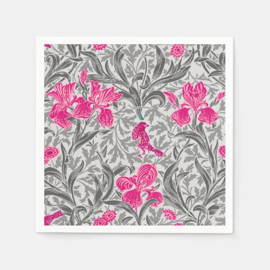 William Morris Irises, Pink und Silver Gray / Grau Serviette (Vorderseite)