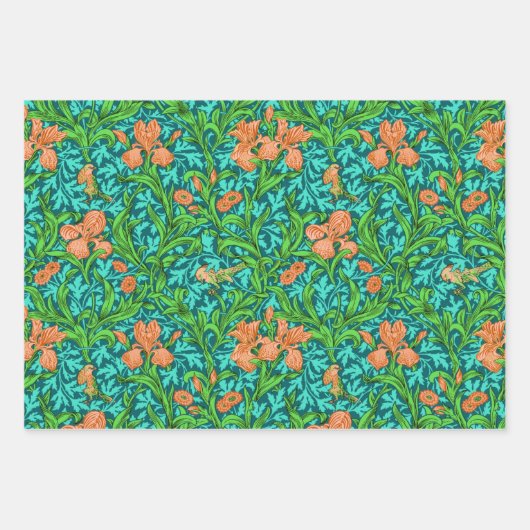 William Morris Irises, tiefe Farben Geschenkpapier Set (Vorderseite 3)