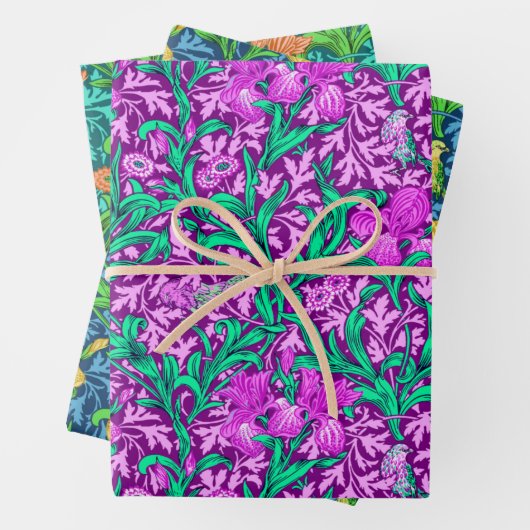 William Morris Irises, tiefe Farben Geschenkpapier Set (Beispiel)
