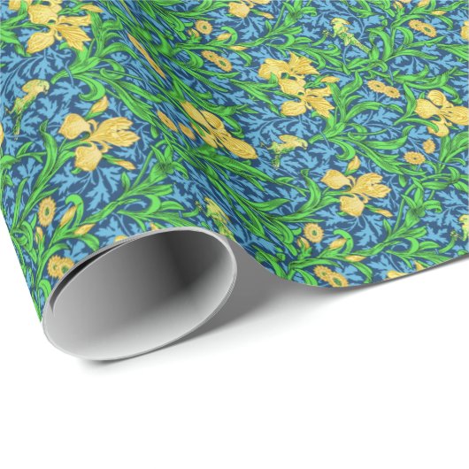 William Morris Irises, Yellow und Cobalt Blue Geschenkpapier (Rolleneckpunkt)