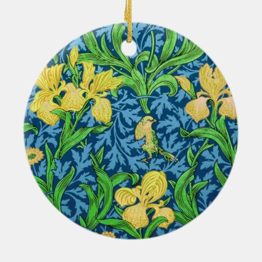 William Morris Irises, Yellow und Cobalt Blue Keramik Ornament (Hinten)