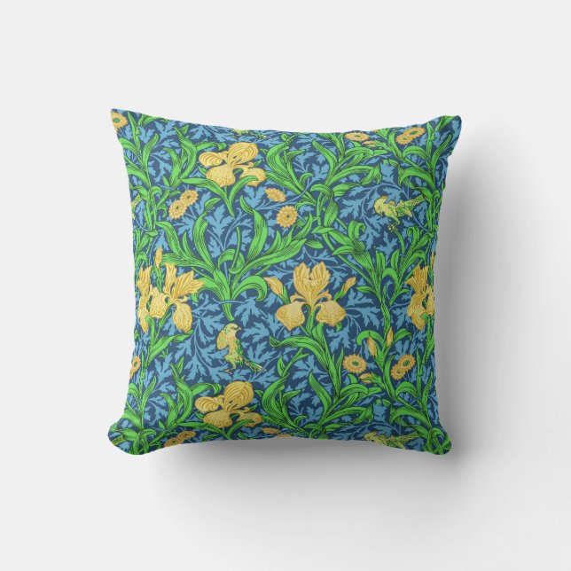 William Morris Irises, Yellow und Cobalt Blue Kissen (Vorderseite)