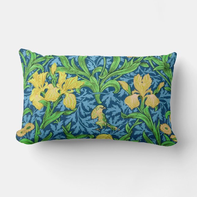 William Morris Irises, Yellow und Cobalt Blue Lendenkissen (Vorderseite)