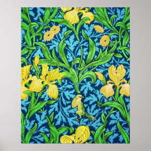 William Morris Irises, Yellow und Cobalt Blue Poster