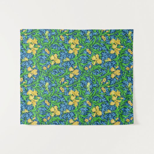 William Morris Irises, Yellow und Cobalt Blue Wandteppich (Vorderseite (Horizontal))