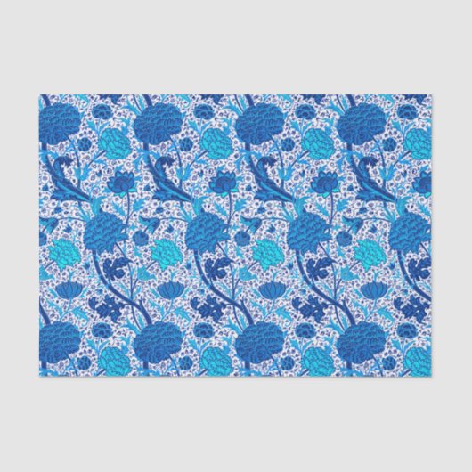 William Morris-Jacobean Blumen, Kobalt-Blau Seidenpapier (Vorderseite)
