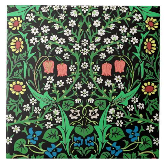 William Morris-Jacobean Blumen-, schwarzer Fliese (Vorderseite)