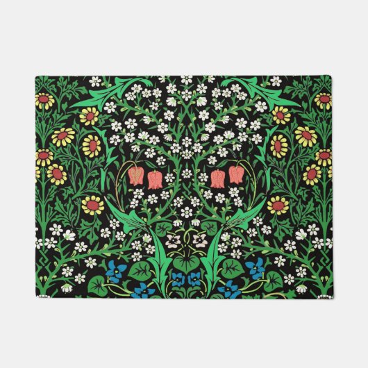 William Morris-Jacobean Blumen-, schwarzer Fußmatte (Vorderseite)
