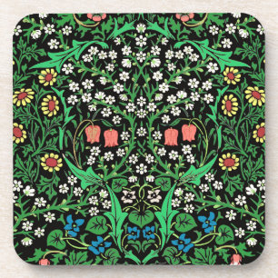 William Morris Jacobean Floral, schwarzer Hintergr Getränkeuntersetzer
