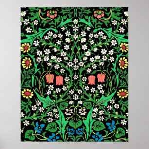 William Morris Jacobean Floral, schwarzer Hintergr Poster