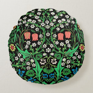 William Morris Jacobean Floral, schwarzer Hintergr Rundes Kissen