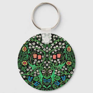 William Morris Jacobean Floral, schwarzer Hintergr Schlüsselanhänger