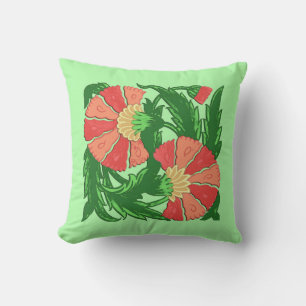 William Morris-Jacobean, korallenrotes Orange und Kissen
