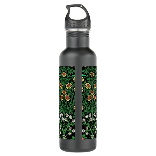 William Morris Jacobobobohne, floral, schwarzer Hi Edelstahlflasche (Rückseite)