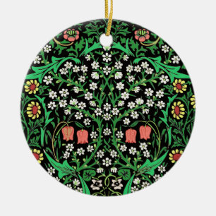 William Morris Jacobobobohne, floral, schwarzer Hi Keramik Ornament