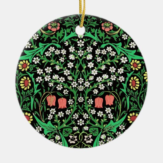 William Morris Jacobobobohne, floral, schwarzer Hi Keramik Ornament (Vorne)