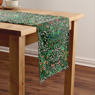William Morris Jacobobobohne, floral, schwarzer Hi Kurzer Tischläufer