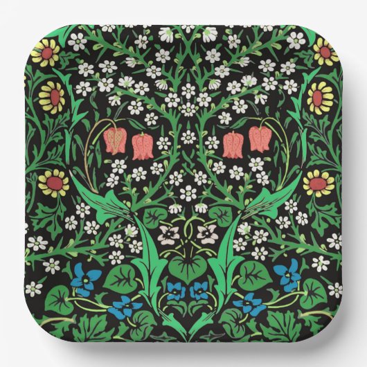 William Morris Jacobobobohne, floral, schwarzer Hi Pappteller (Vorderseite)