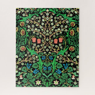 William Morris Jacobobobohne, floral, schwarzer Hi Puzzle