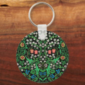 William Morris Jacobobobohne, floral, schwarzer Hi Schlüsselanhänger (Vorderseite)