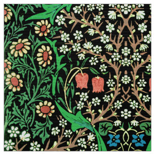 William Morris Jacobobobohne, floral, schwarzer Hi Stoff