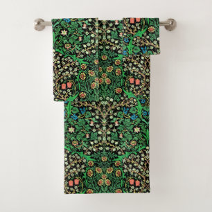 William Morris, Jacobobohne, Flora, schwarzer Hint Badhandtuch Set