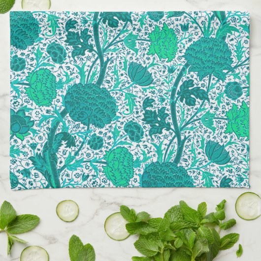 William Morris Jacobobohne, türkis Geschirrtuch (Gefaltet)
