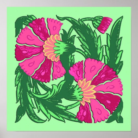 William Morris Jacobobon, Fuchsia Pink und Green Poster (Vorne)
